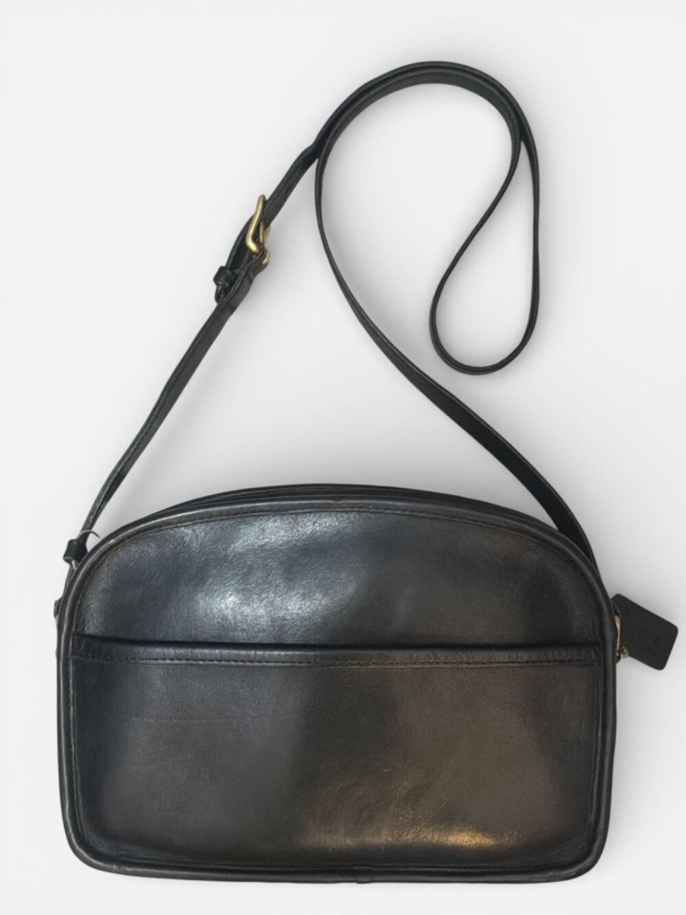 VTG Coach Camera Bag 9760 Black Leather Brass Crossbody Mid-80s NYC + Hang Tag - Picture 3 of 9